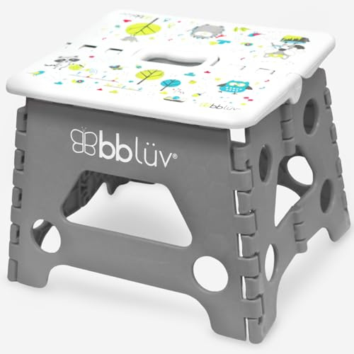 Bblüv - Scaletta pieghevole per bambini - Sgabello pieghevole per bambini - Sgabello/pedana compatto e facile da pulire per bambini in età bassa - Bagno e cucina - Imparare la pulizia - Grigio