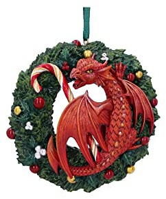 Nemesis Now Anne Stokes söt tand drake hängande prydnad 9 cm, harts, röd, Anne Stokes varor, söt tanddrake hängande juldekoration, gjuten i den finaste hartsen, skickligt handmålad