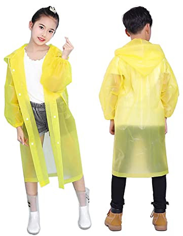 Kinder Wasserdicht Regenponcho, Eva Regenmäntel mit Kapuze und Knopf für Mädchen Jungen, Unisex Regenbekleidung Regencape Regenjacke Raincoat für Reisen im Freien Klettern Radfahren Wandern - Gelb