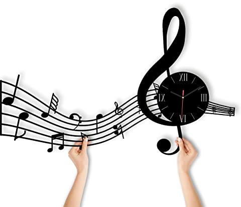 Namofactur Wanduhr Musik Geschenke Musiker aus Holz I Musiknoten Geschenk Wohnzimmer Tonstudio Band Gitarrist Musikschule