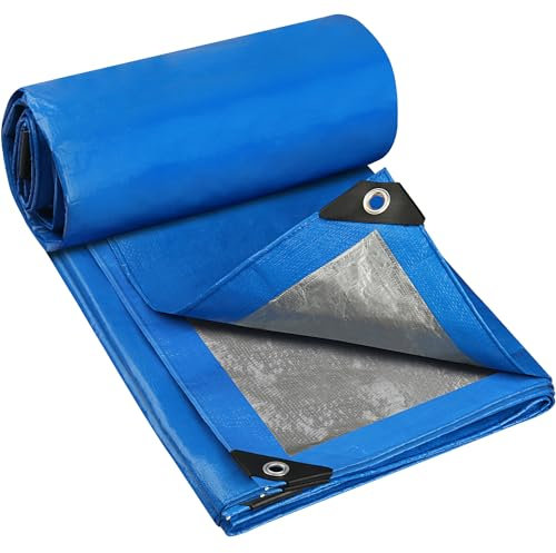 YIJUHOU Tarpaulin Waterproof Heavy Duty 5m x 8m 115 GSM Blue Tarps Sheet for Furniture Ground Multipurpose Covers