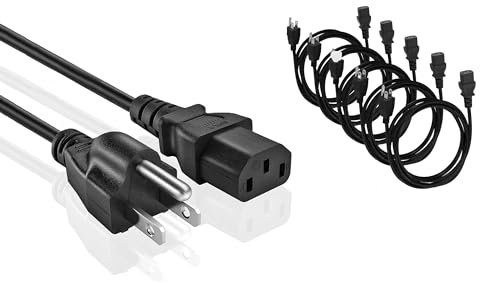 Universal AC Power Cable - 5 Pack- 1ft. 3 Prong PC Power Cord Replacement for Computer, Monitor, Scanner, Printer, TV- IEC 320 C13 to NEMA 5-15P, 18awg, 125V 10 Amp (1-Feet)