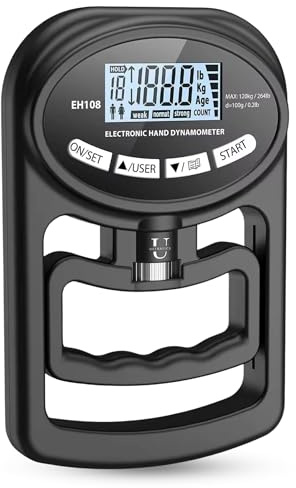Ustratics® | Testeur de poignée réglable | Dynamomètre manuel | Écran LCD | Jusqu'à 120 kg | Sur batterie | Sport | Compteur de force manuelle | Hand trainer | Physio | Bodybuilding | Entraînement |