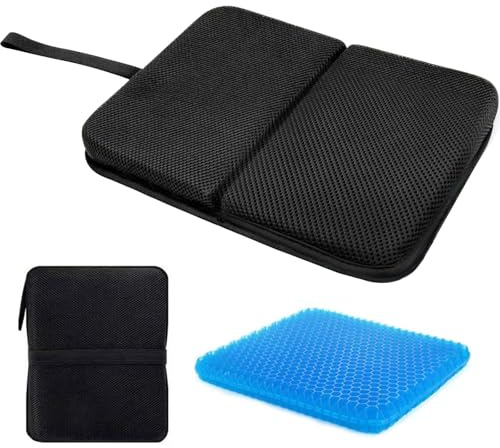 Portable Gel Seat Cushion, Foldable Travel Cushion,Gel Grid Design Foldable Seat Cushion for Airplane Seats Camping Bleachers Flights Commute Office Chair Car Wheelchair, Relief Sciatica Coccyx Pain