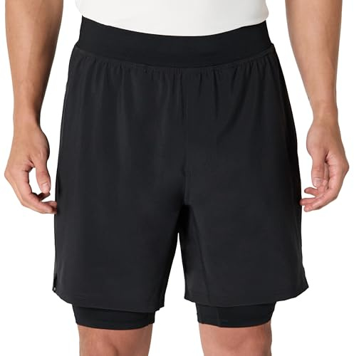 Amazon Essentials Pantalones Cortos de Entrenamiento para Correr de 17,8cm con Tejido Elástico de Alto Rendimiento con Forro Hombre, Negro, L