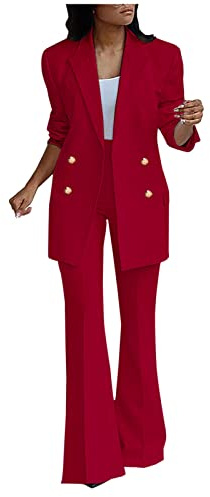 Women's Trouser Suits 2 Piece Suits & Blazers Solid Color Long Slevee Jacket and Flared Trousers Sets Elegant Work Business Pants Suit Casual Solid Color Formal Suit Party Office Size 8-14