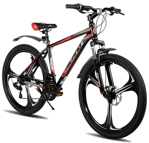 HILAND 26 Zoll Mountainbike für Erwachsene, 3 Speichenrad 18 Gang Herren Damen Mountainbike, mit Doppelscheibenbremse, 26 Zoll MTB Aluminiumrahmen Fahrrad, Schwarz