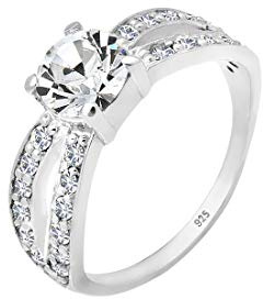 Elli Bague Femme Solitaire Glamour avec Cristaux en Argent Sterling 925