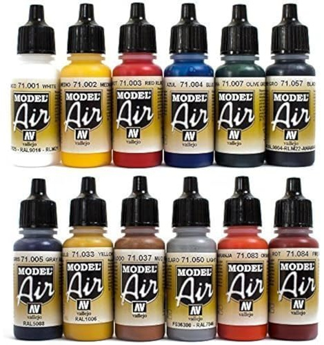 Vallejo Model Air Lot de 12 peintures aérographe 17 ml