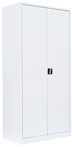 Flügeltürenschrank komplett montiert weiß Metallschrank abschließbar 195x92x60cm Lagerschrank Aktenschrank 4 Fachböden 530367