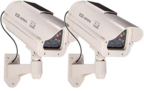 outdoor Lot de 2 grandes caméras factices solaires avec objectif avec lumière clignotante pour l'intérieur et l'extérieur - Étanche - Qualité supérieure
