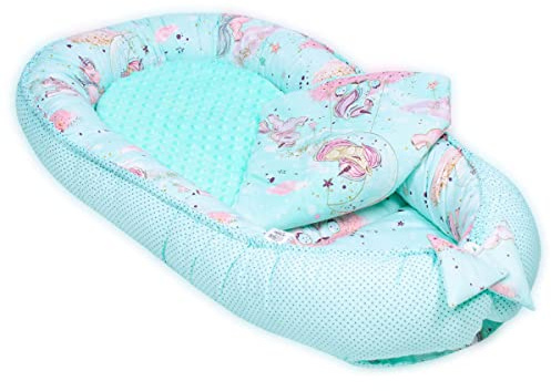 PaLulli Babynest - Morbido nido multifunzione con materasso extra morbido, in cocco, paracolpi, lettino da viaggio per neonato, 100% cotone Oeko-Tex (Pony Minz)