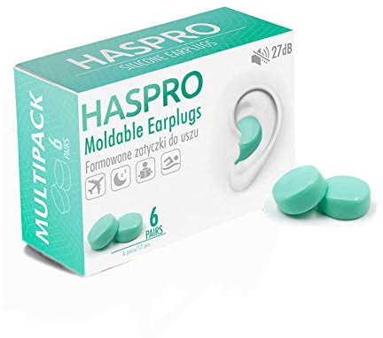 HASPRO [6-par-förpackning] Mjuka öronproppar av silikon för sömn, simning och bad, anti-snarkning, brusreducerande återanvändbara öronproppar. Vuxna och barn