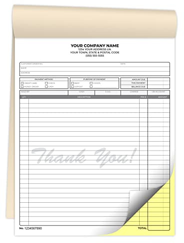 Custom 8.5 x 11 Carbonless NCR Books in 2-Part Duplicate Invoices, Receipts, Work Orders, Sales Orders, Purchase Orders, Estimates, Quote Forms with Your Company/Business Name (300 Sets)