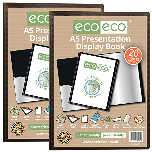 eco-eco eco001x2 Präsentationsbuch, A5-Format, 50% recycelt, 20 Hüllen, Schwarz, 2 Stück