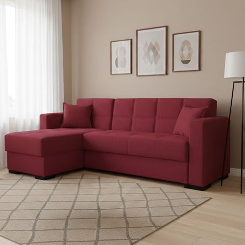 Dmora Divano Letto con Penisola Fernando 150x227 cm Nero Contenitore di Apertura Click-clack, Reversibile