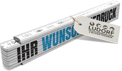 #teamludorf Zollstock 2m Weiß 10 Stück personalisiert mit Namen im UV-Druck - Gliedermaßstab bedruckt - Werkzeug Geschenk Männer - Zollstock personalisiert Name - Vatertag Opa