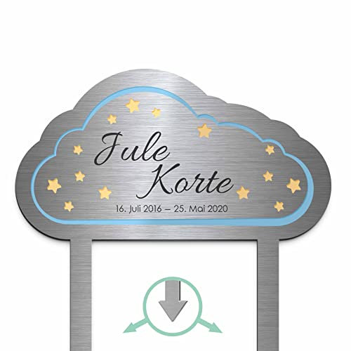 Edelstahl Grabstecker - Blumenstecker Wolke mit Sternen | Personalisiertes Sternenkind Andenken - Sternenkinder Grabschmuck wetterfest | persönliche Friedhof Grab Kindergrab Deko (Personalisierbar)