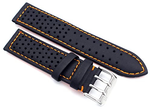 Sulla 20mm Racing Uhrenband Genuine Leder Schwarz orangene Naht