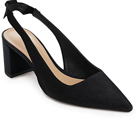 Juliet Holy Womens Pumps Pointed Toe Slip on Slingback Cute Bowknot Classic Chunky Block Heels, Black, 5.5 UK