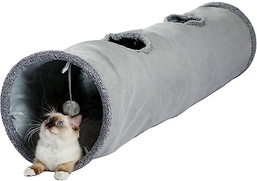 PAWZ Road Cat Tunnel 51 Inches Long Cat Toys Collapsible Tunnel 12 Inches in Diameter Large Cats Tube for Big Cats,Rabbits and Puppy- Large