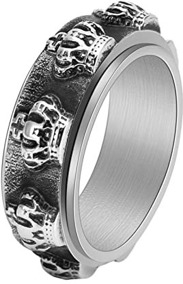 Epinki Anello per Uomo in Argento, Anello Acciaio Inossidabile 9MM Corona Rotante Anello Antistress Misura 22