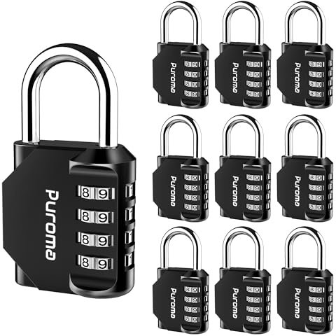 Puroma 10 Pack Combination Lock for Locker 4 Digit Outdoor Waterproof Padlock for School, Gym, Sports, Fence, Toolbox, Gate, Case, Outdoor, Hasp Storage, Cabinets (Black)