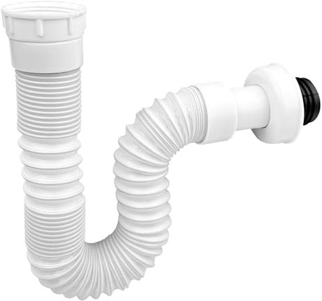 Fousenuk Sifone Lavabo Bagno, Tubo Scarico Lavandino Flessibile, Scarico da Cucina Lavello Universale, Tubo di Scarico a Sifonato Plastica per Fognature, Estensibile da 300 a 730 mm