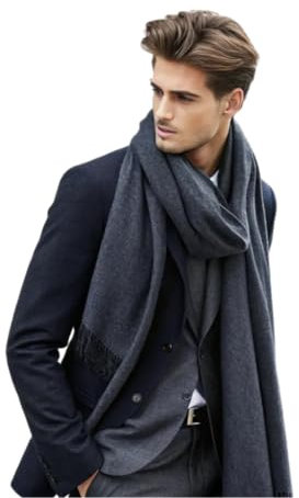 LA FERANI Herrenschal Kaschmir stilvoll dünn leicht Herbst Winter 200x70 elegant für formelle Anlässe extra geschmeidig Kaschmirschal dunkel grau einfarbig klassich Uni Farbe (Dunkel Grau)