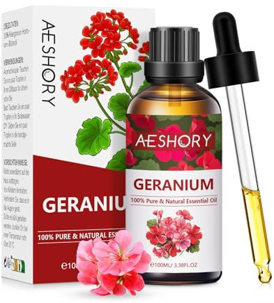AESHORY Geranium Essential Oil 100ml, 100% Pure Natural Geranium Oil for Diffuser, Humidifier, Aromatherapy, Candle Making, Home Cleaning, Air Freshening, Skin Care