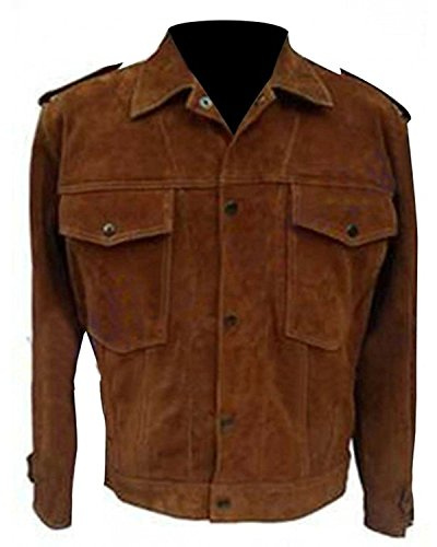 e Genius John Brown & Dark Brown Camisa Coller Beatles Suede Lennon Chaqueta de cuero