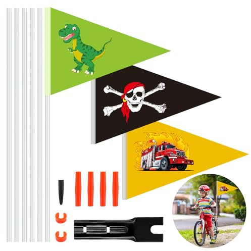 IWTBNOA 3 Stück Fahrradwimpel für Kinder, Kinderfahrradfahne, Fahrradwimpel Kinder, Sicherheitswimpel mit Befestigungswinkel Fahrradwimpel, Fahrrad Wimpel für Kinderfahrrad Mountainbike