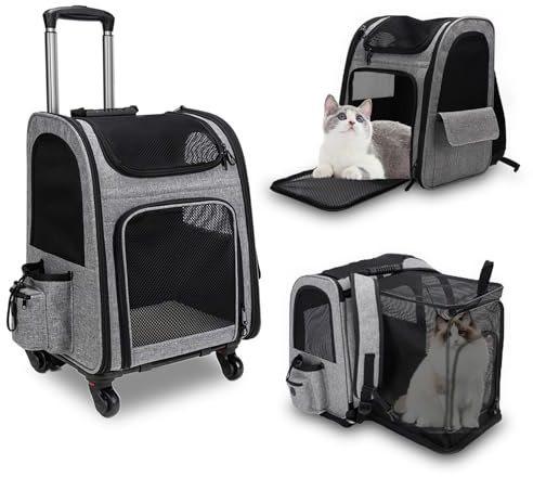 Qivine Hundetrolley, 15kg Tragfähigkeit 43 x 34 x 29 cm Große Faltbare Hunderucksack mit Fenster, Atmungsaktive Leichte Oxford Tuch Haustier Rucksack für Katzen Welpen