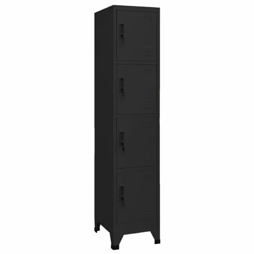 IKAYAA Taquillas Vestuario Armario para Vestuario Taquilla Metálico con 4 Compartimentos Ranuras de ventilación Recubrimiento de Polvo 38x45x180 cm Negro