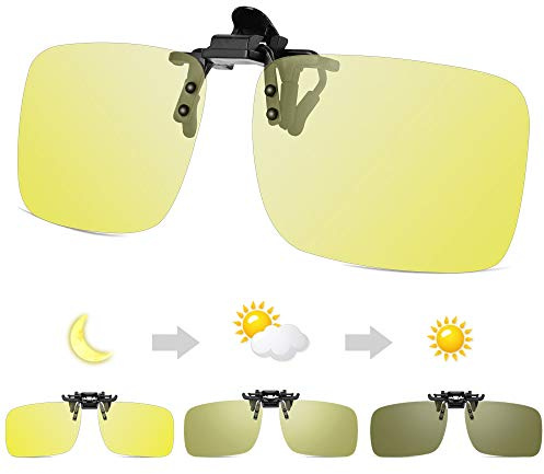 TEMSO Photochromic Clip on Driving Glasses,Polarized Anti Glare Clip on Night Vision Glasses for Men Women,Filter Dazzling Glare from Headlights,UV400 Day Night Clear Vision Idea for Driving Fishing