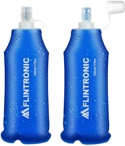 flintronic TPU vikbara dricksflaskor, 2 st mjuka flaskor, BPA-fri, sportflaska för drickryggsäck, cykel, vandring, jogging, camping och klättring (500 ml, blå)
