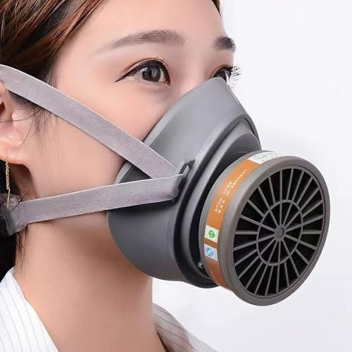 8 ni 1 Masque respiratoire à gaz pour peinture, poussière fine, travail et ponçage | Masques anti-poussière, gants, lunettes de protection, cartouches et filtres à poussière, 10 ouates filtrantes