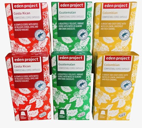 THE EDEN PROJECT 60 SINGLE ORIGIN SELECTION PACK Home Compostable Coffee Pods - Compatible with Nespresso Original system coffee machines - 60 Capsules (6 PACKS of 10 PODS)