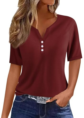 Blouse Femme Chic et Élégant Top à Boutons et Manches Courtes | Tee Shirt Femme à Col en V Blouse Femme Chic et Élégant