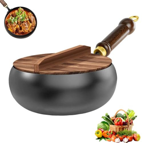Poêle japonaise en fer avec couvercle en bois, casserole forgée à la main avec fonction de conservation de la chaleur, avec fonction de conservation de la chaleur, pour cuisson naturelle, cuisinière à