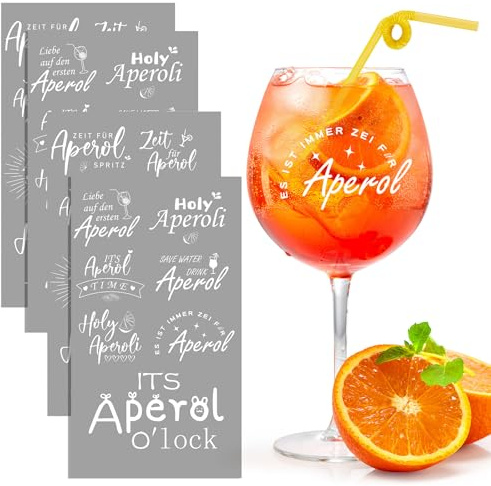 Editbar Pack of 28 Apero Glass Stickers - Rub On Sticker Personalised with Apero Sayings, White Transfer Film for Apero Spray Glasses, Perfect for Aperol Spray Lovers & Summer Evenings