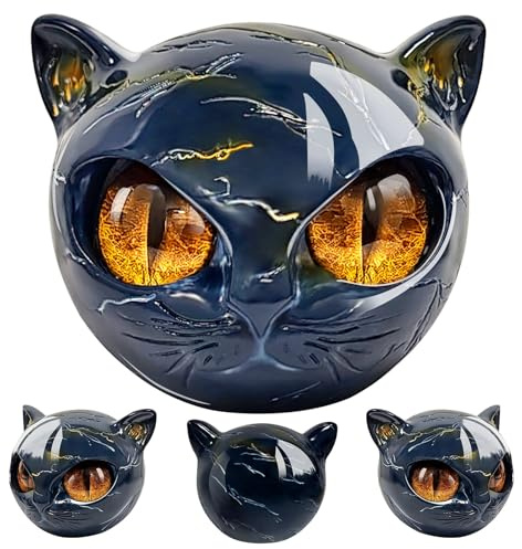 TOGETDREAM Escultura de Piedra de Gato Negro de Lujo, Figura de Piedra de Gato Negro Afortunadas Figuras de Gatos de Preciosa con Ojos ámbar para la Decoración de la Oficina en Casa