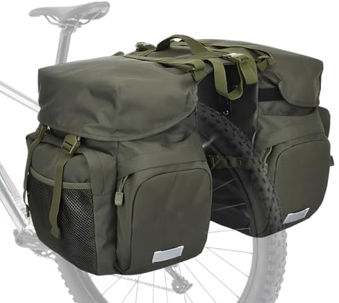 TGpao Large Saddle Bags for bike,Waterproof 50L Panier bag for Bicycles/MTB/E-Bike,Bike Trunk Bag With Reflective Stripes (Army green,50L)