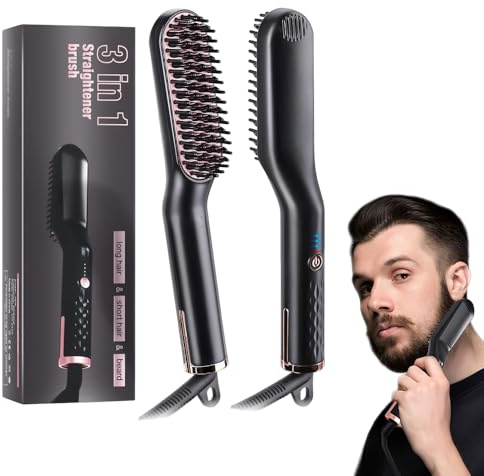 Piastra da barba per uomini, piastra da barba 3 in 1, spazzola elettrica per lisciare la barba, 3 livelli di calore, funzione anti-scottatura, 3 temperature di calore, per pettinare barba lunga e