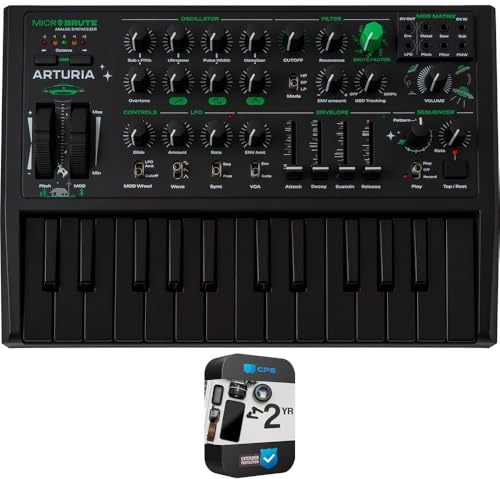 Arturia 540102 MicroBrute UFO Analog Synthesizer White Bundle with 2 YR CPS Enhanced Protection Pack