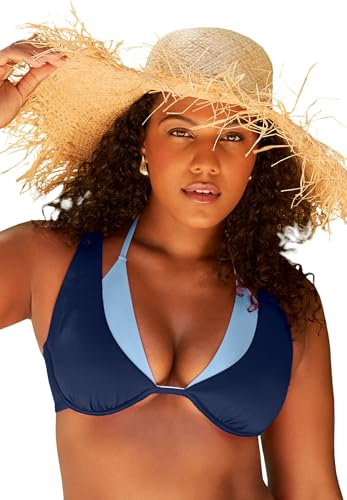 Swimsuits For All Women's Underwire Shimmer Peekaboo Bikini Top - 12, Navy Horizon Shimmer (Plus