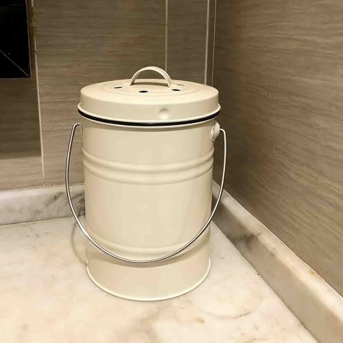 Contenedor de compostaje, contenedor de abono de cocina para interiores con tapa y asa de transporte, incluye cubo interior para uso doméstico