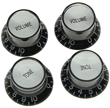 Dopro LP Gitarren-Reflektorknöpfe für SG Epiphone Les Paul mit Chromkappe, Schwarz, 4 Stück