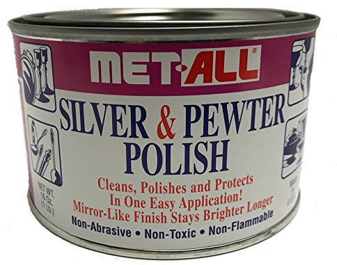 Met-all Silver sterlin Pewter Polish Instantly Shines, Cleans, Polishes Silverwares, Trophies, Antiques, Cutlery, Trays, Flatware, Decoratives, Collectibles 16oz + Grace-I-AM XL Mircofiber Cloth