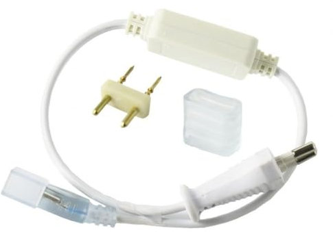 JANDEI – Kit de Connexion pour Bande LED de 14 mm de Large, 220 V SMD5050, Puissance Maximale 6 A 750 W, Adapté pour l'Extérieur. Comprend une Fiche, un Connecteur et un Capuchon
